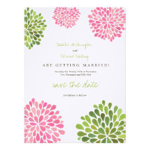 Save the Date Linen Pink & Green Flower Blooms Personalized Invitation