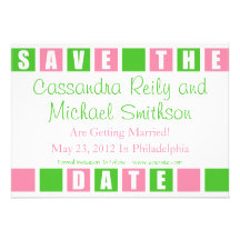 Save The Date (Lt Pink / Lime Green Square Boxes) Custom Invite