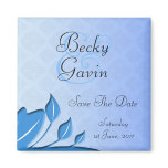 Save The Date Magnet Art Nouveau Blue Damask