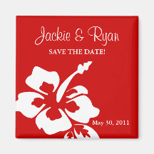 Save the Date Magnet Beach Wedding Hibiscus Red