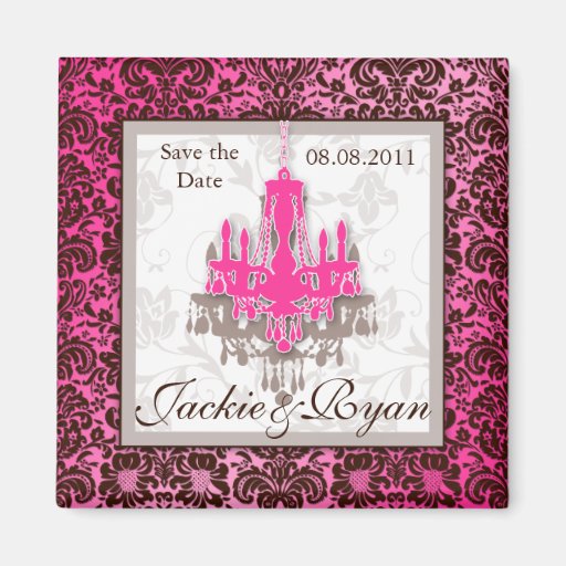Save the Date Magnet Chandelier Pink Brown