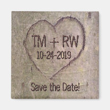 Save the Date Magnet, Heart Carved in Tree