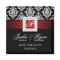 Save the Date Magnet Jewel Brooch Red Black White