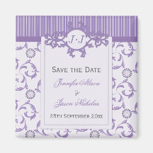 Save the Date Magnet, Lavender Stripes and Damask