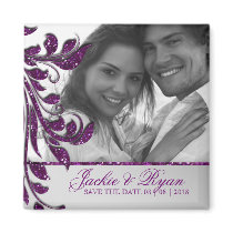 Save the Date Magnet Photo Purple Sparkle