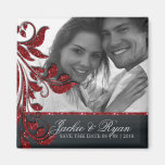 Save the Date Magnet Photo Red Sparkle Black
