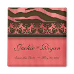Save the Date Magnet Zebra Damask Coral