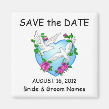 Save the Date Magnets Wedding Doves Roses Clipart