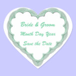 Save the Date Mint Lace Heart stickers