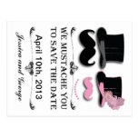 Save the date Moustache and Top Hat Postcard