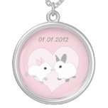 Save The Date necklace, pink bunnies, heart, love.
