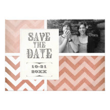 Save the Date - Ombre Chevron Stripe Zig Zag Photo Personalized Invitations