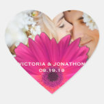 Save the Date Photo Pink Gerber Daisy Wedding Heart Stickers