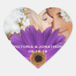 Save the Date Photo Plum Gerber Daisy Wedding Heart Sticker