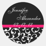 Save the Date Pink Black Damask Wedding Labels Stickers