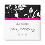 Save the Date Pink Black Trendy Floral Magnet