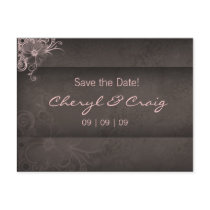 Save the Date Pink Brown Floral Postcard
