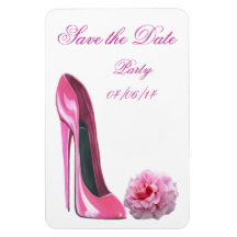 Save the Date Pink Stiletto and Rose Flexi Magnet