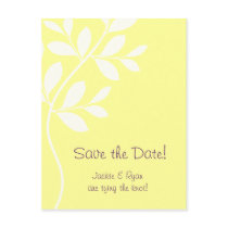 Save the Date Postcard Leaf Branch Stamp Yellow
