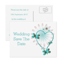 Save The Date Postcard Mint Heart And Butterflies