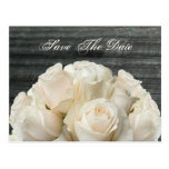 Save The Date Postcard - White Roses & Barnwood