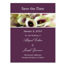 Save the date postcards, purple calla lillies