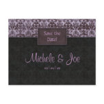 Save the Date Purple Black Damask Postcard