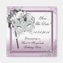 Save The Date Quinceanera Sweet 16 Masquerade Pink Magnets