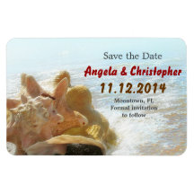 save the date sea shell magnets