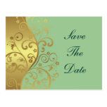 Save the Date--Seafoam & Gold Swirls Post Cards