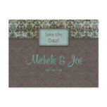 Save the Date Turquoise Brown Damask Postcard
