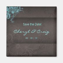 Save the Date Turquoise Brown Floral Magnet