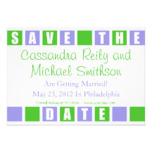 Save The Date (Violet / Lime Green Square Boxes) Invitations