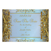 SAVE THE DATE Wedding Blue Gold Invite