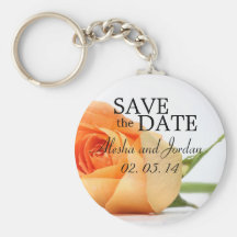 Save the Date Wedding Key Chain Papaya Orange Rose