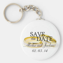 Save the Date Wedding Key Chains Gold Rings