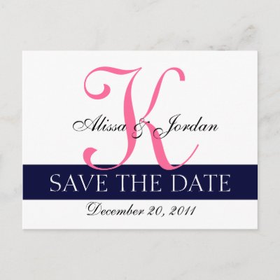 Save the Date Wedding Monogram Card Navy Hot Pink by monogramgallery