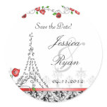 Save the Date Wedding Paris Black White Red Xmas Round Sticker