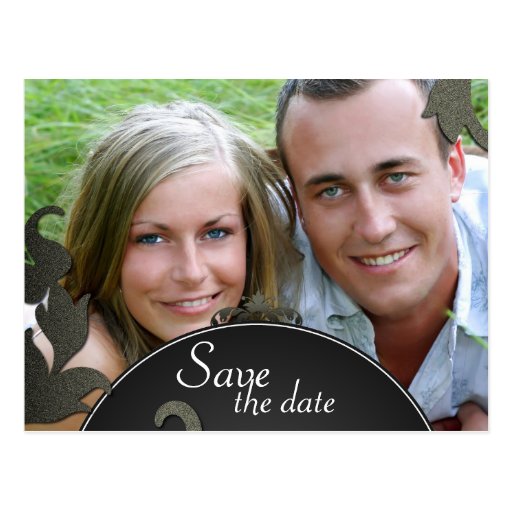 Save the Date Wedding Postcard Floral Damask