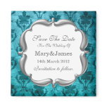Save The Date Wedding Vintage Floral Pattern Blue Magnet