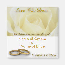 Save The Date White Rose & Rings Refrigerator Magnets