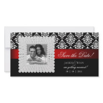Save the Date Xmas Black White Red Jewels Picture Card