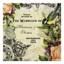 Save the Date, Yellow Song Bird Cage Swirl Floral Invitations