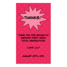 Save the Day Superhero Custom Birthday Favour Tags Business Card Template