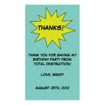 Save the Day Superhero Custom Birthday Favour Tags Business Cards