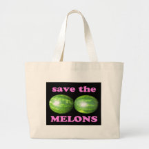 save the melons on black with pink canvas bag