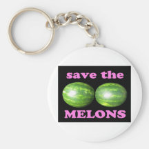 save the melons on black with pink key chain