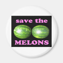 save the melons on black with pink refrigerator magnet