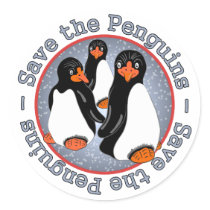 Save the Penguins Round Stickers