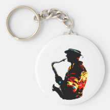 Sax Player Tropical Side View Key Chain